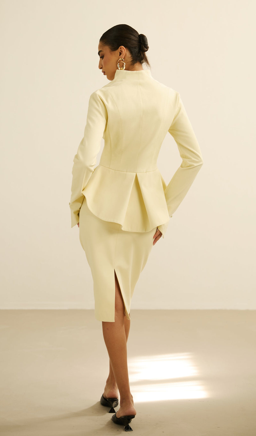 Peplum Jacket & Slit Midi Skirt Set