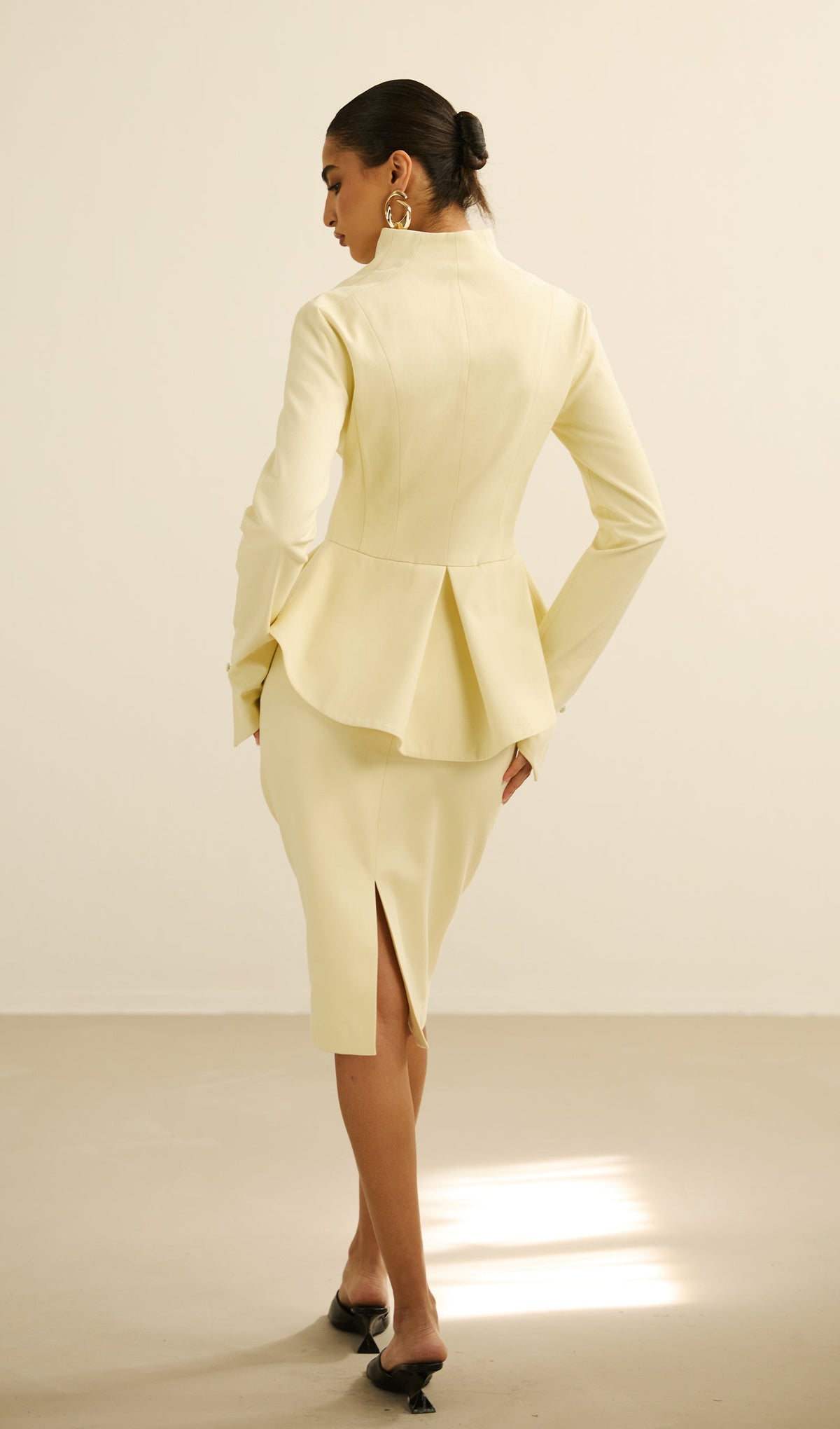 Peplum Jacket & Slit Midi Skirt Set