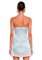 Sabelle Lace Satin Mini Dress In Blue