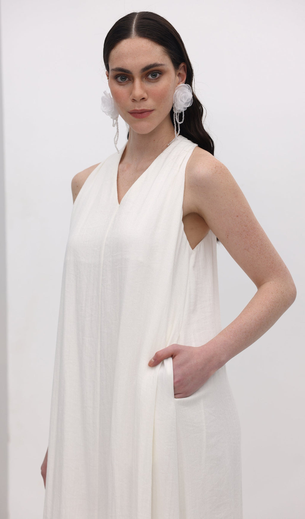 Embroidered Ramie Midi Dress