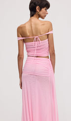 Mesh Top & Maxi Skirt In Pink