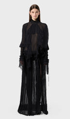 Pleated Silk-Chiffon Slit Maxi Dress In Black