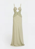 Spiral Lotus Leaf Maxi Dress In Green
