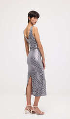 Sleeveless Embellished V Neck Midi Dress
