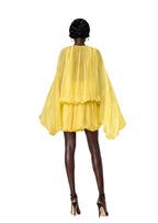 Maame Low Cut Puff Sleeve Mini Dress In Deep Yellow
