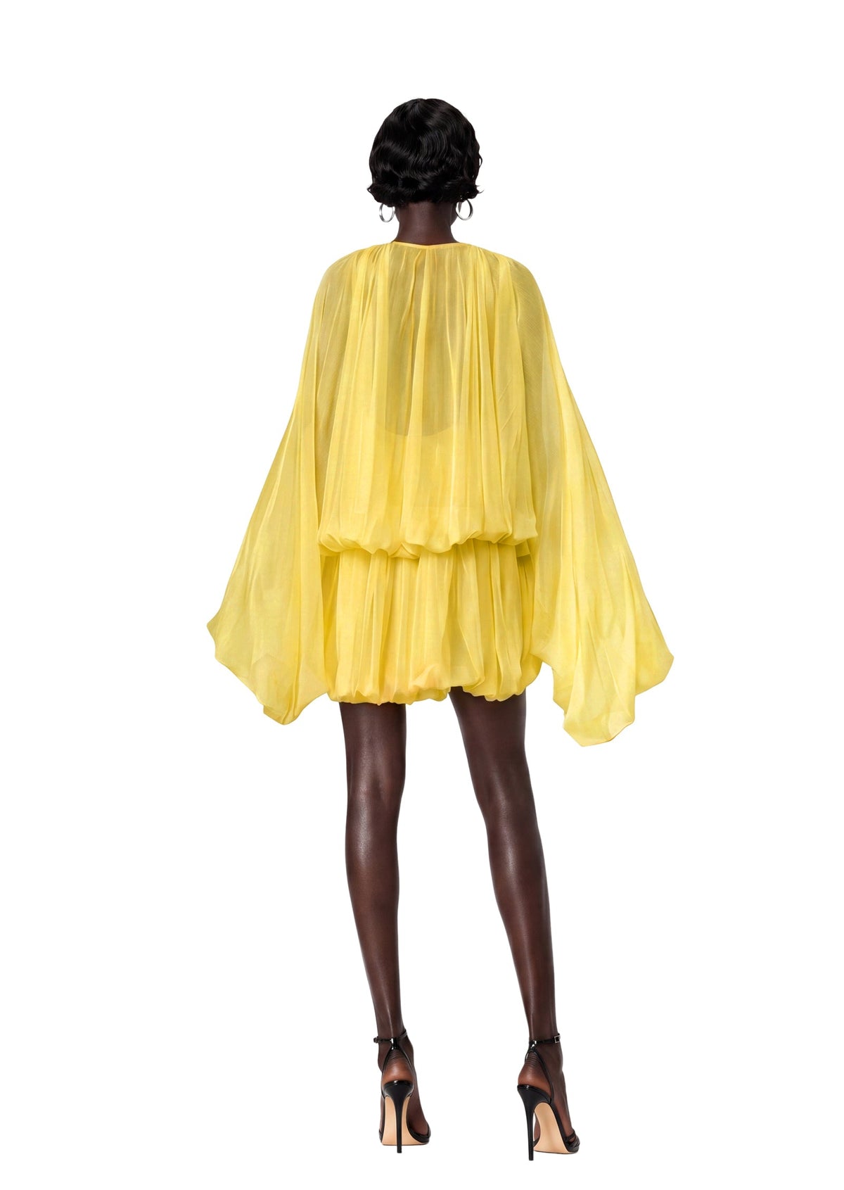 Maame Low Cut Puff Sleeve Mini Dress In Deep Yellow