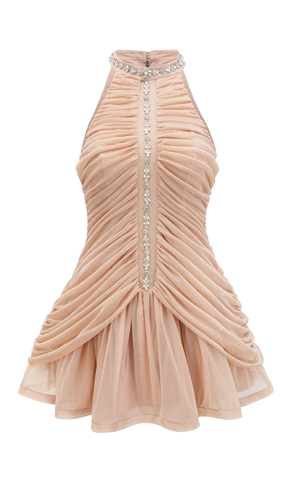 Embellished Ruched Mini Dress