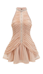 Embellished Ruched Mini Dress