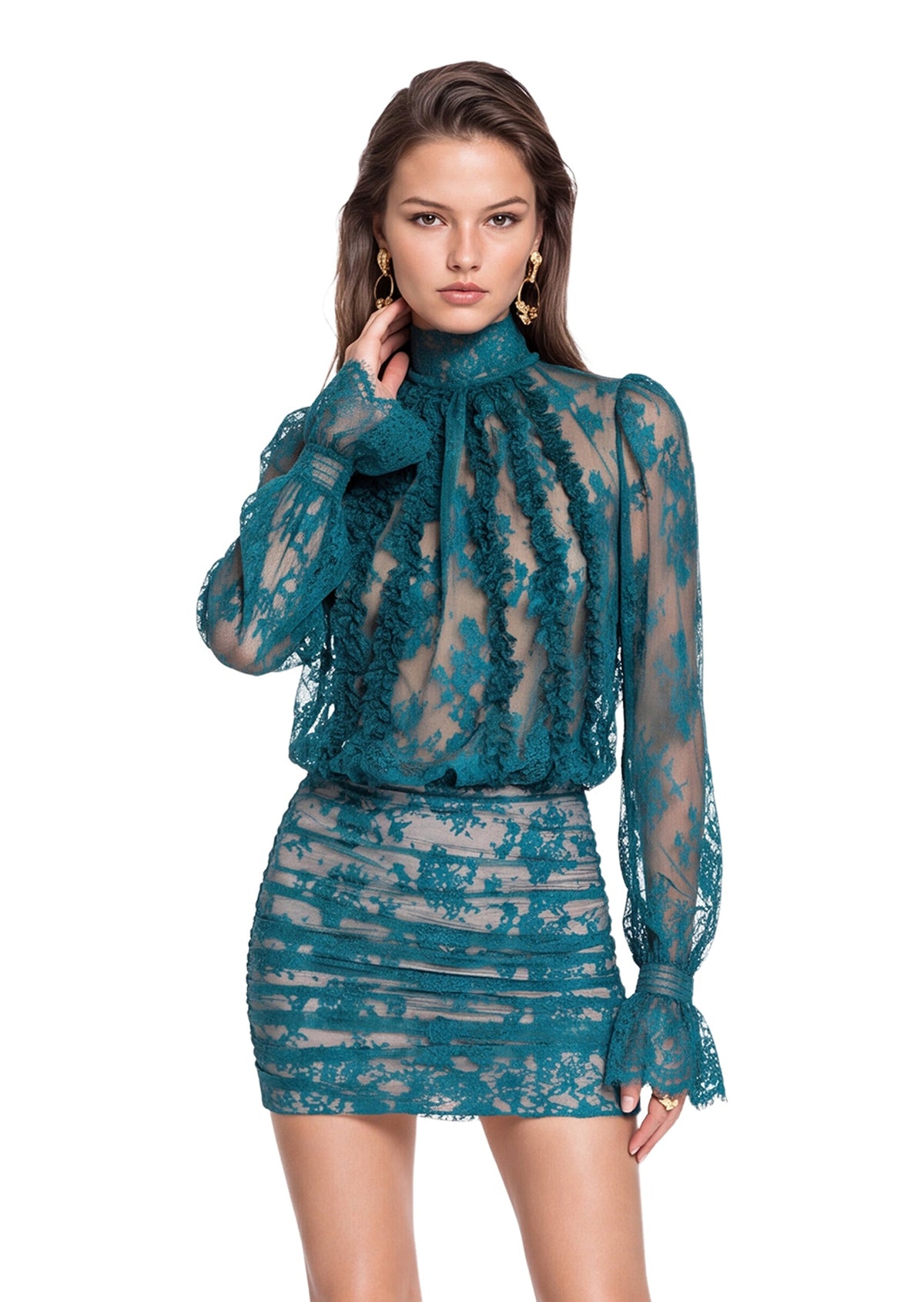 Xenon Open Back Lace Mini Dress In Peacock blue