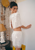 Abishek Sequined Mini Skirt Set In White