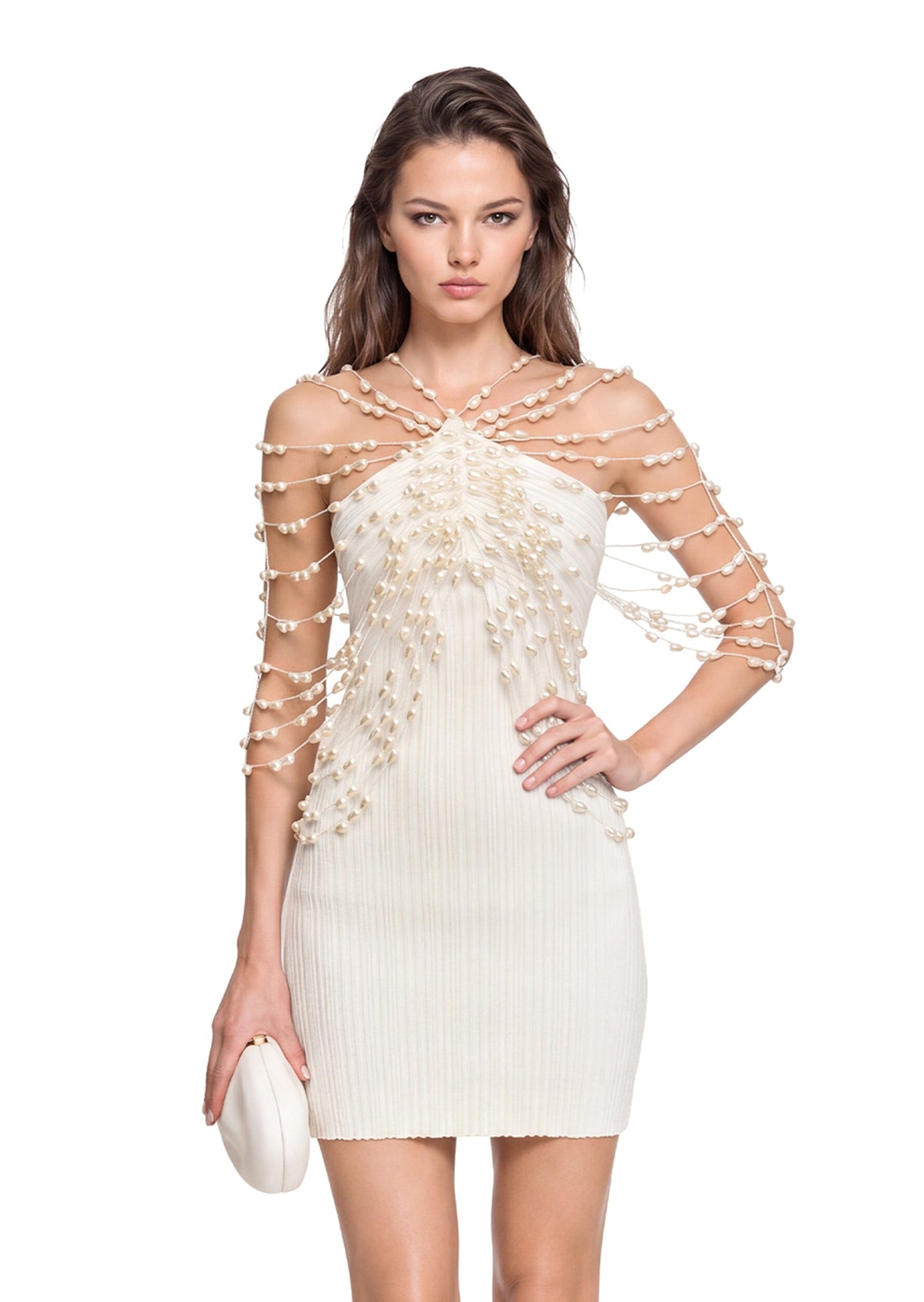 Jacey Pearl Chain Knit Mini Dress