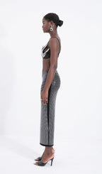 Silver-Tone Beaded Midi Skirt