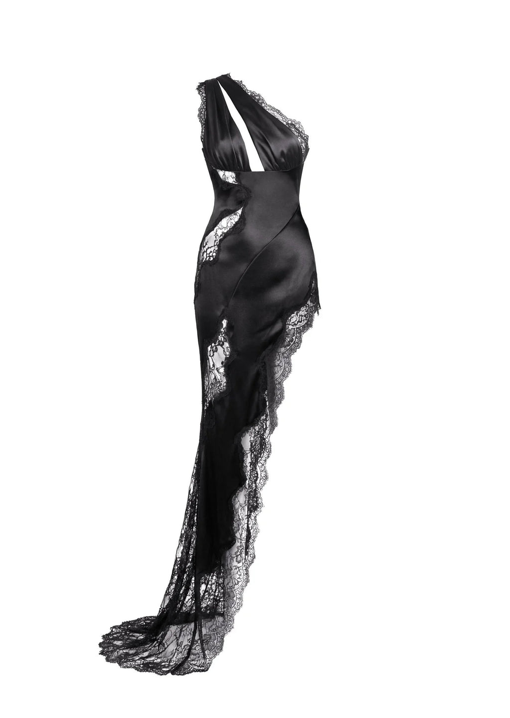 Kahili One Shoulder Lace Slit Maxi Dress