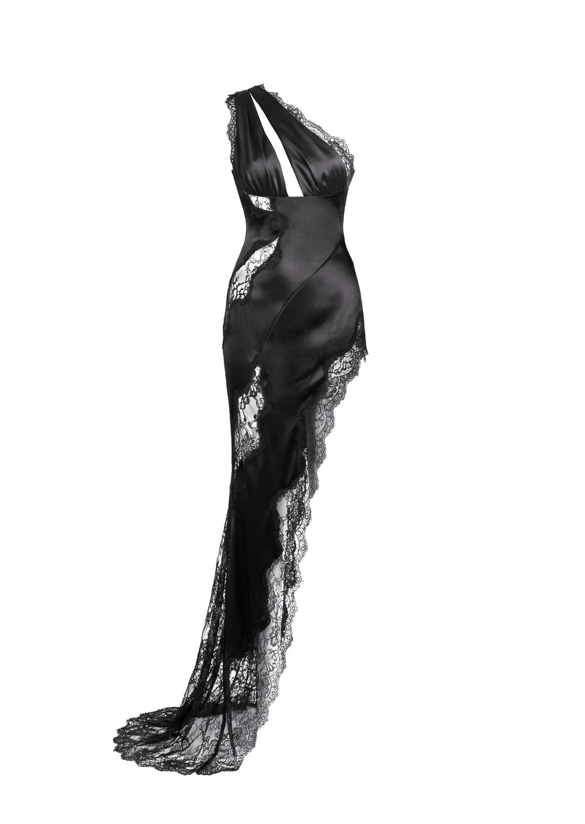 Kahili One Shoulder Lace Slit Maxi Dress