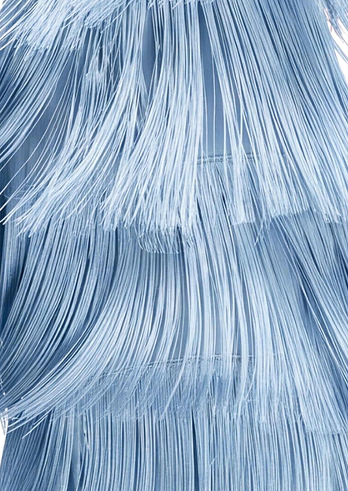 Umeko Strapless Multi Layered Tassel Maxi Dress  In Blue