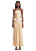 Qiana Halter Neckline Satin Maxi Dress