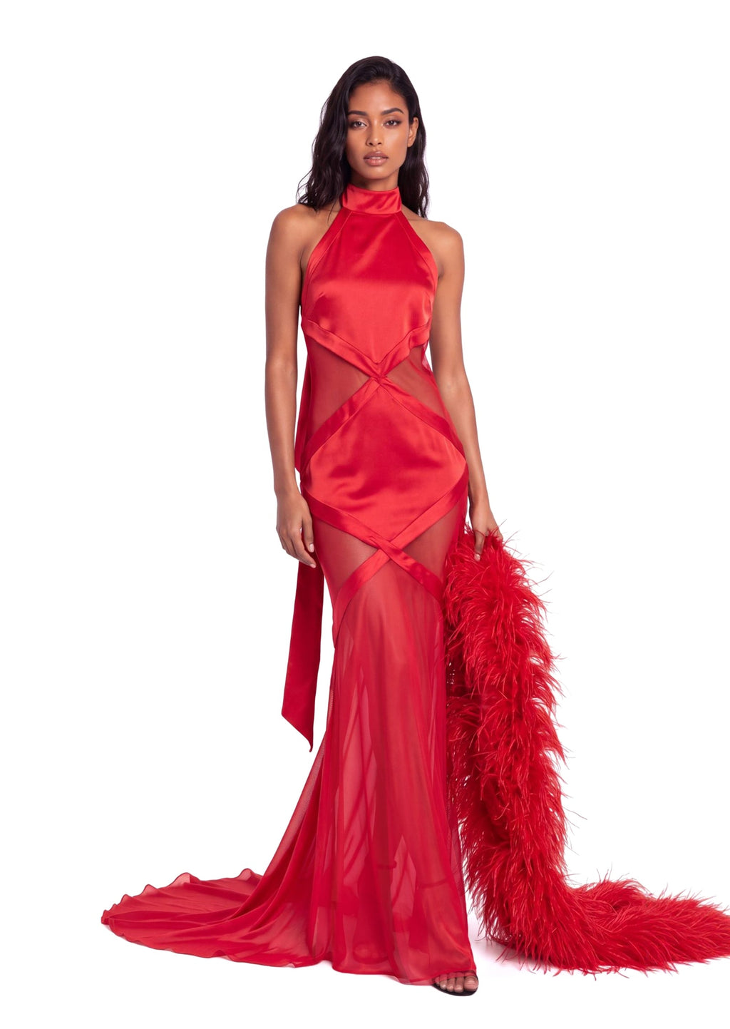 Qismah Sleeveless Halter Neck Maxi Dress In Red
