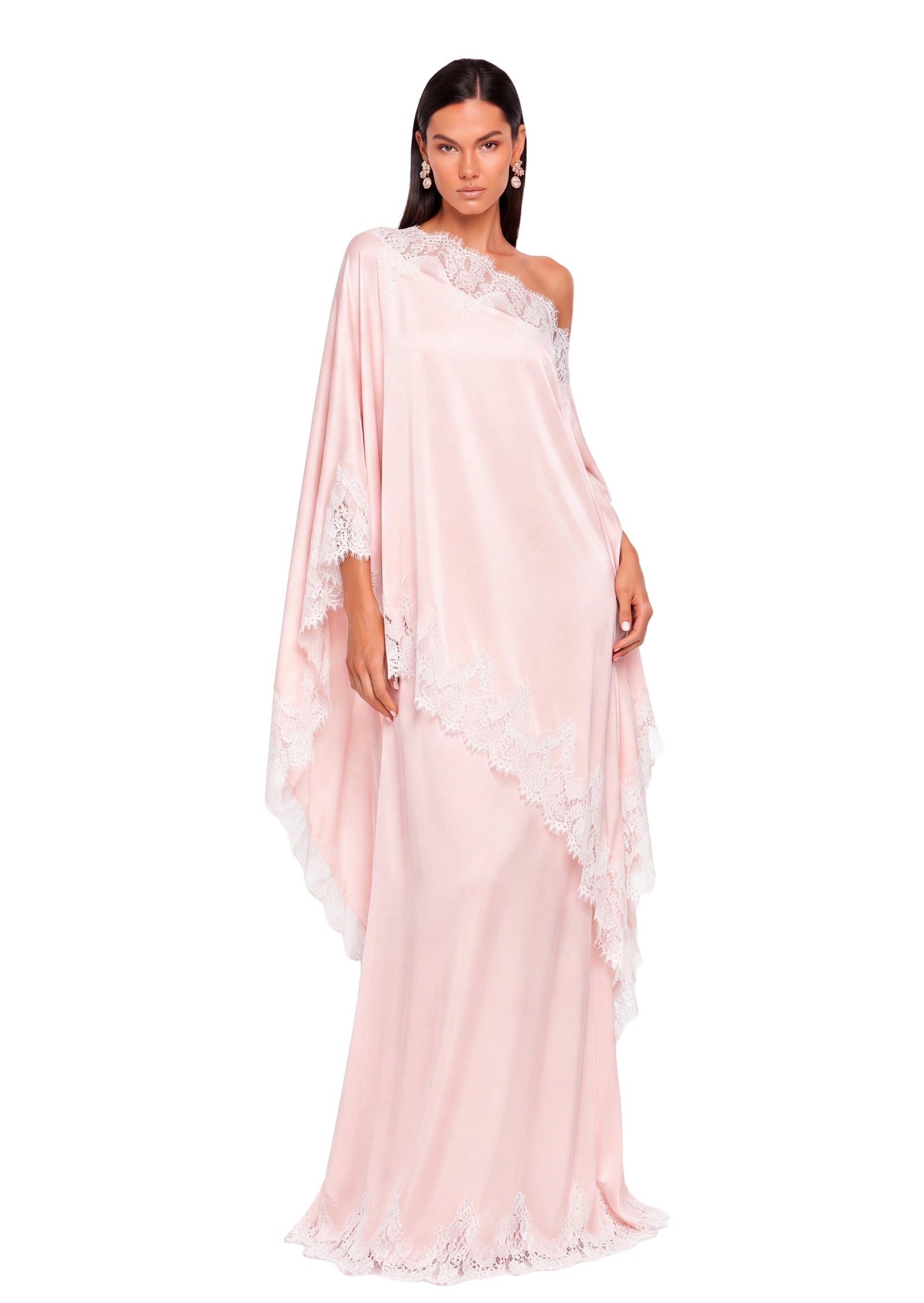 Cadfan Satin Lace Trim Skirt Set In Pink