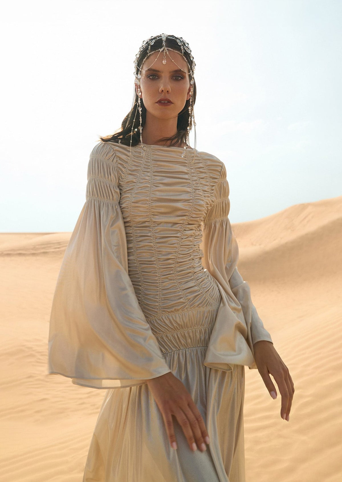 Metallic Elasticated Gathers Maxi Dress（Final Sale）