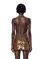 Ibtesam Halter Neck Sleeveless Mini Dress In Brown