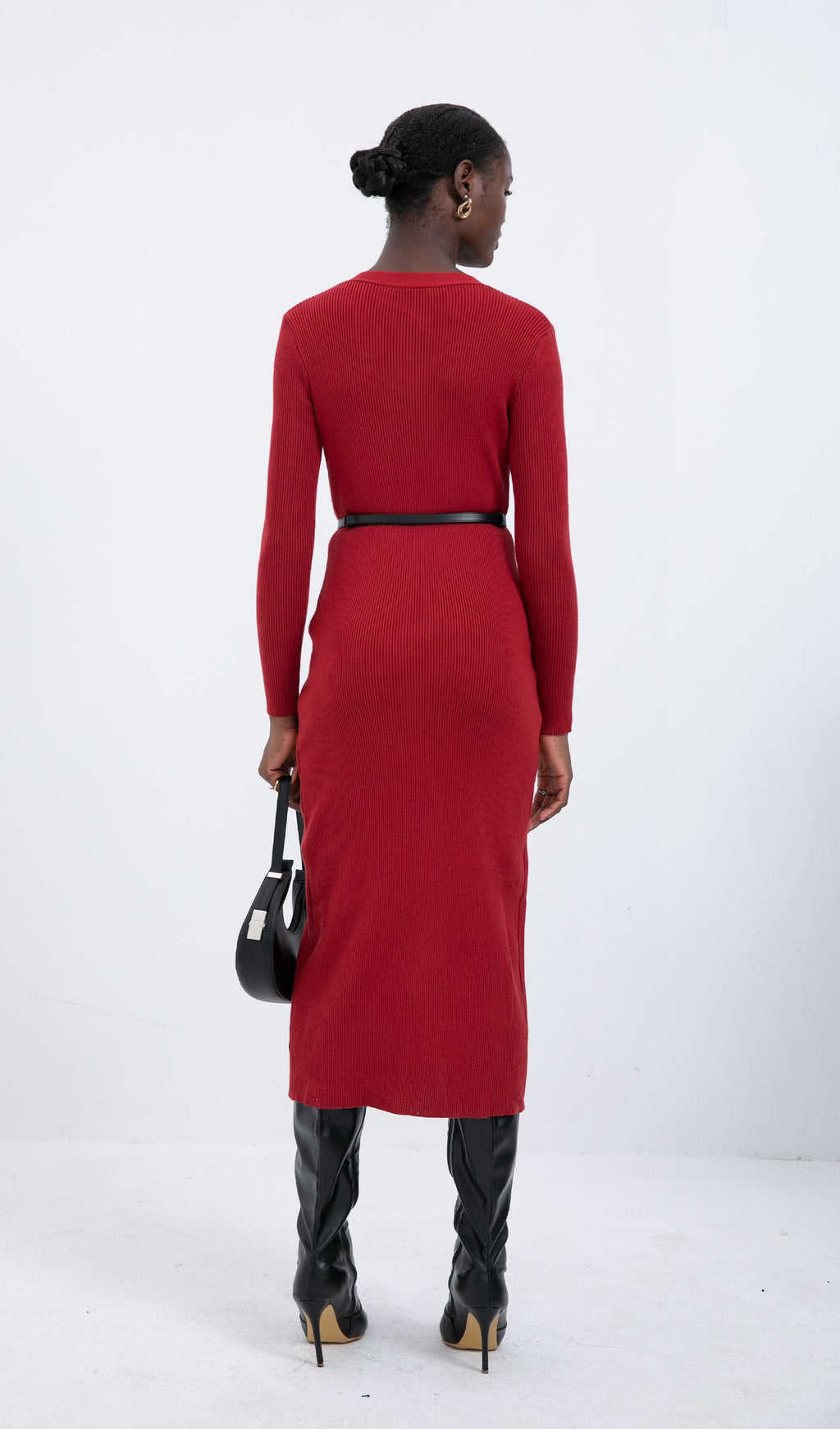 Trendy Red Knitted Midi Dress