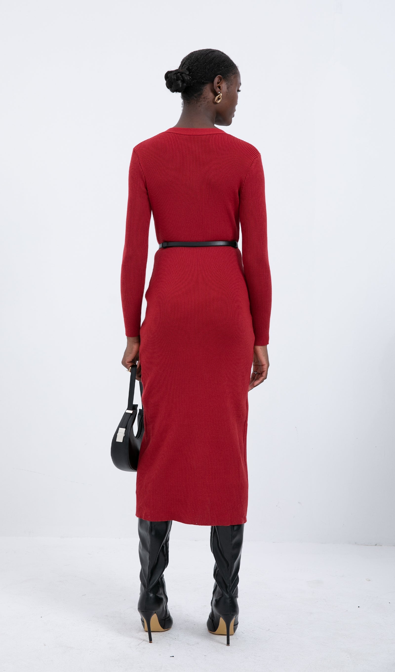 Trendy Red Knitted Midi Dress