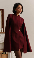 Mini Dress With Flared Sleeves In Claret