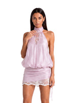Mannan  Lace Ruffled Mini Dress In Pink