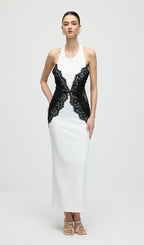 Solid Open Back Maxi Dress In Crepe & Lace