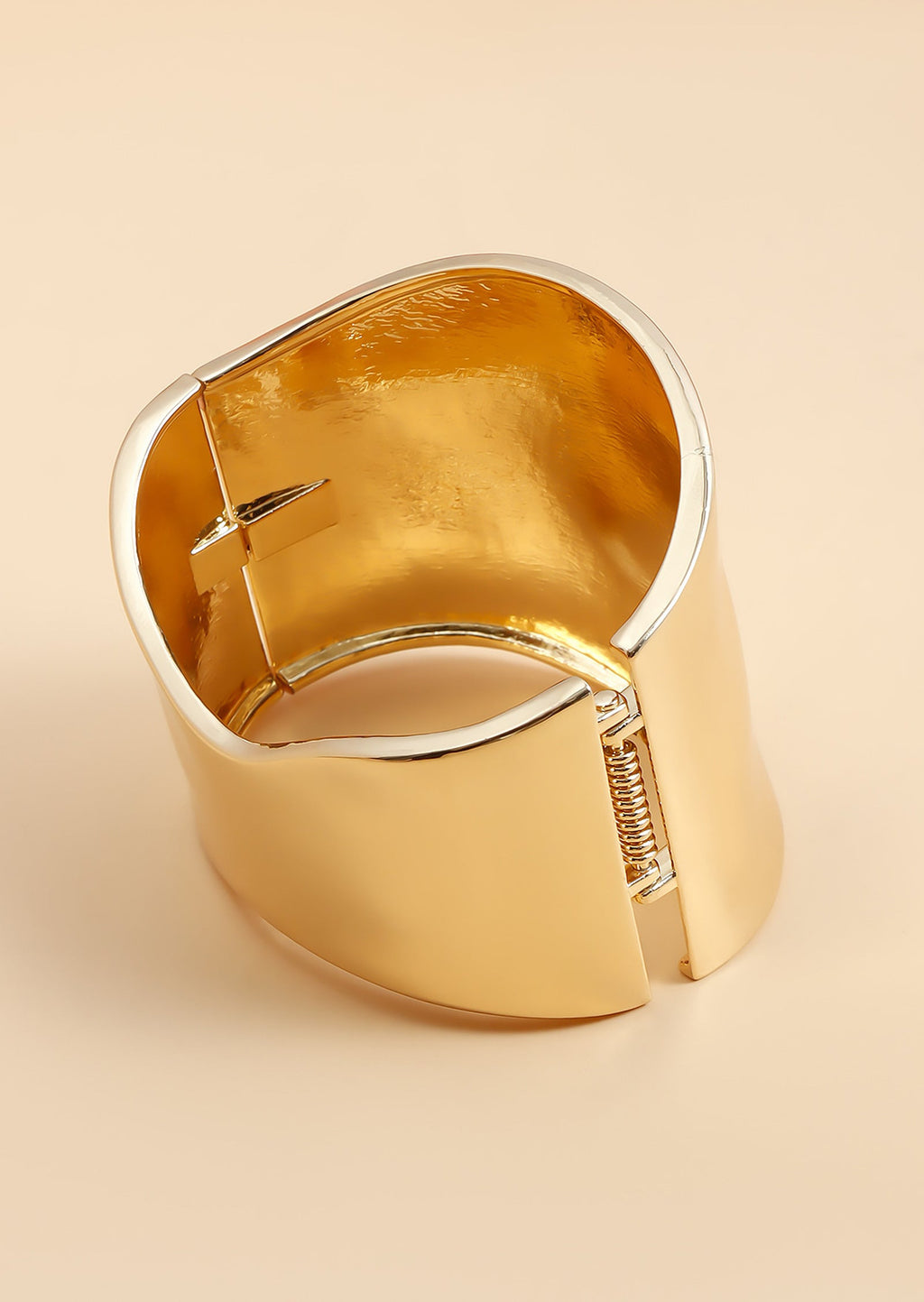 Gold-Plated Chunky Ripple Wide Cuff Bracelet