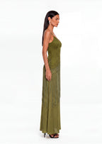 Nadia Sleeveless Lace Trim Maxi Dress In Green