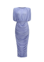 Jaycee Round Neck Pleated Sheer Midi Dress