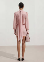 Back Bow Detail Puff-Sleeve Blouson Dress