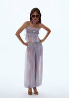 Luenie Chiffon Top & Pant Two Piece Set In Light  Purple