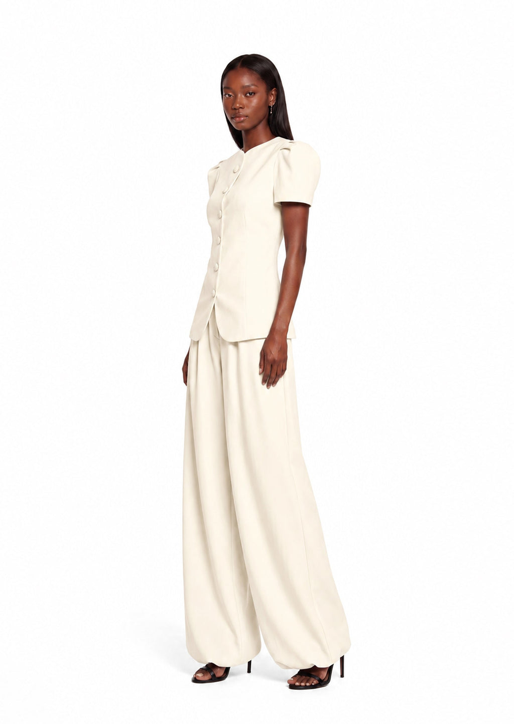 Hadley Short Sleeve Top & Maxi Pants Set In White