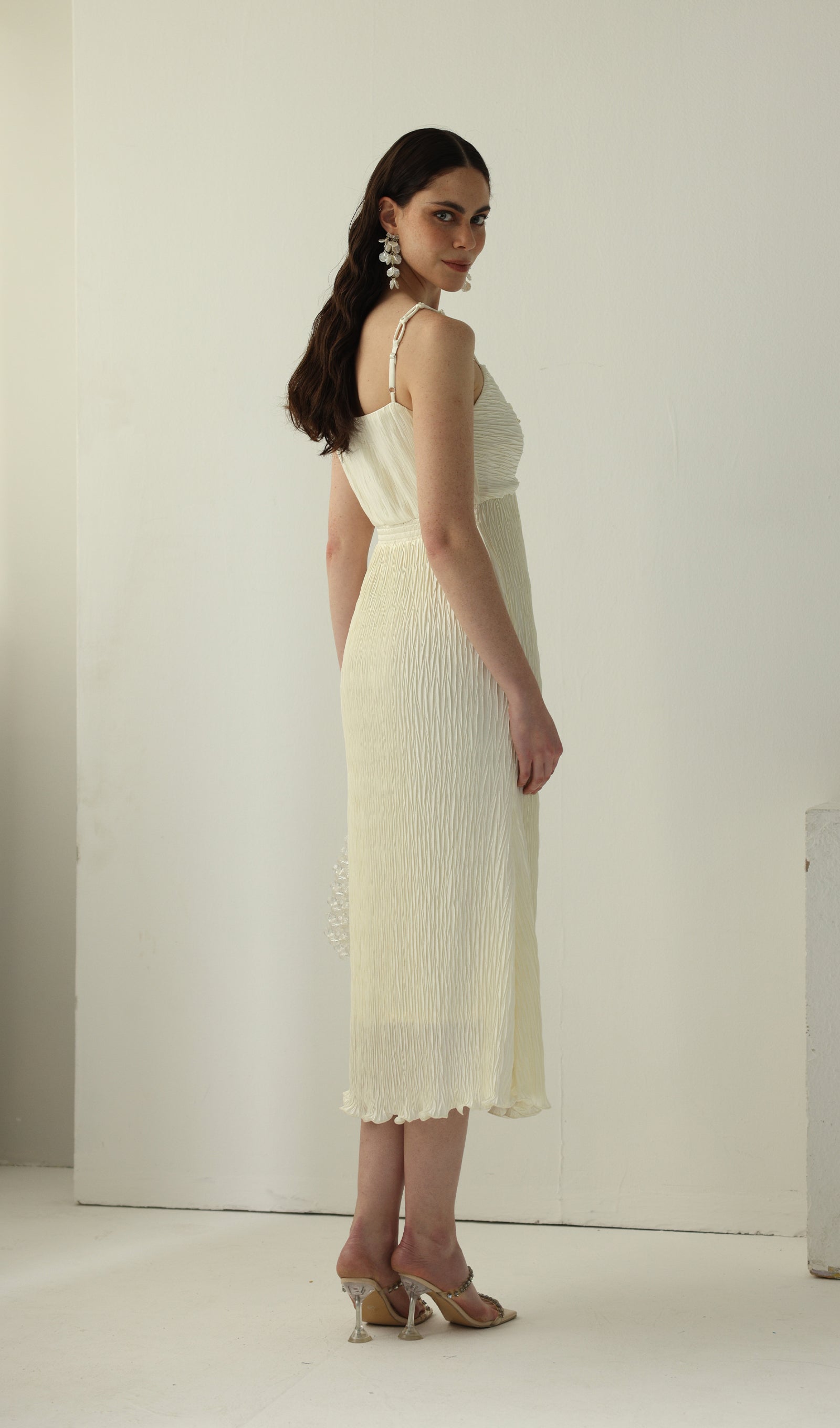 Solid Texture Slip Midi Dress