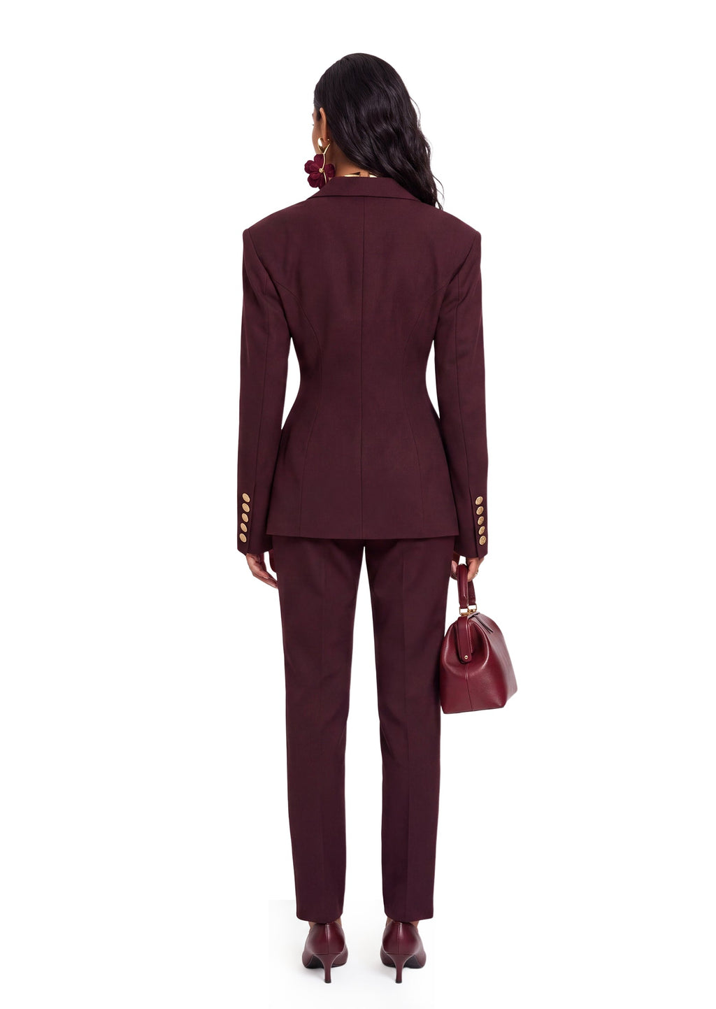 Tadria V Neck Suit Jacket In Claret