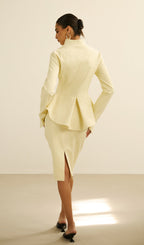 Solid Peplum Jacket & Slit Midi Skirt Set