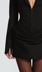 Suiting Pleated Mini Dress In Black