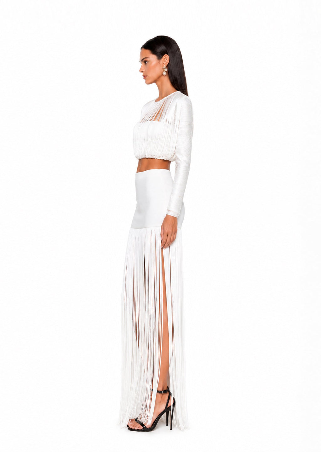 Fringe Overlay Maxi Skirt In White