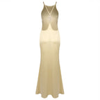 Falan Halter Backless Satin Maxi Dress In Gold
