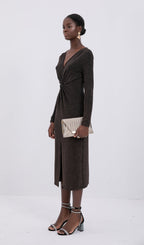 Trendy Sparkle Knit Twist-Front Midi Dress