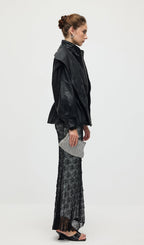 Waisted Lapel Leather Jacket In Black