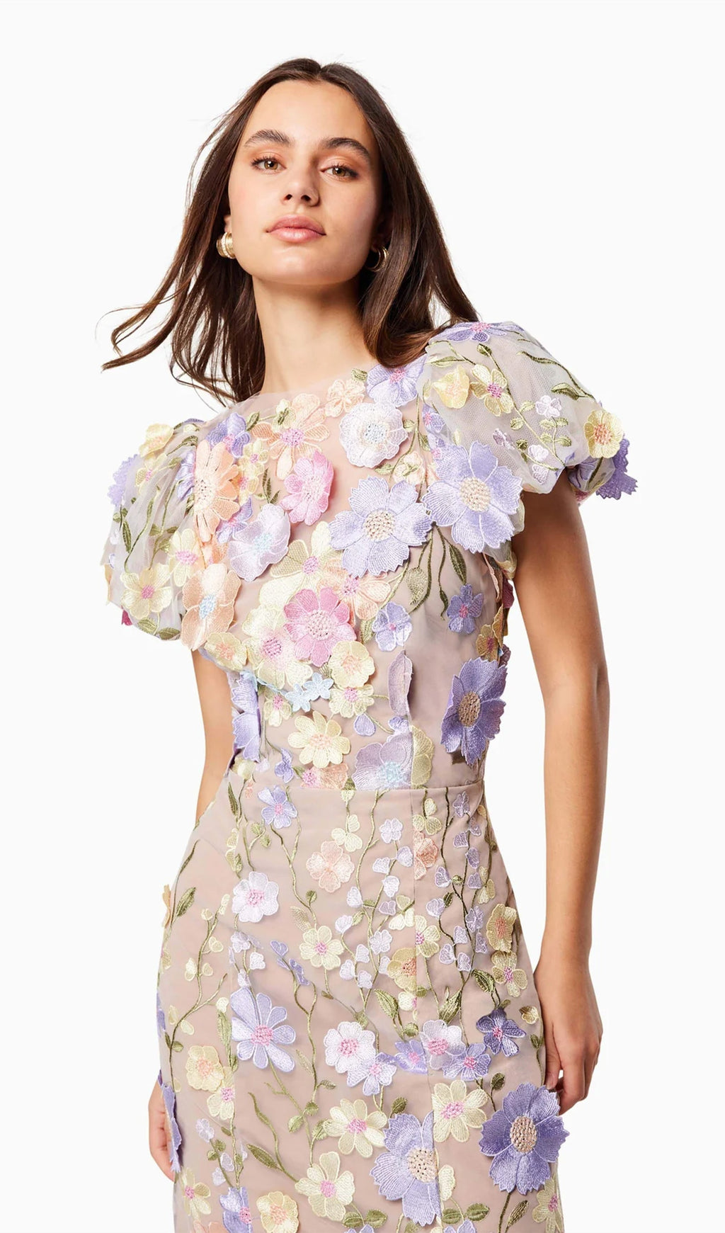 Floral 3D Lace Midi Dress In Purple