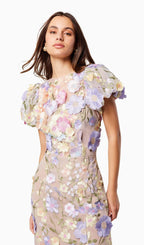 Floral 3D Lace Midi Dress In Purple