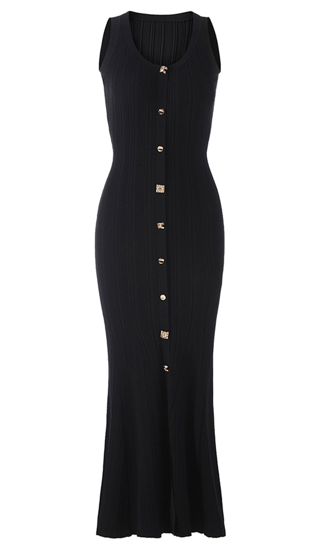 Metallic Button Knit Midi Dress