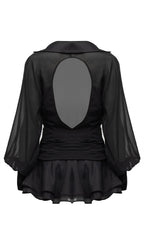 Solid Lantern Sleeve Mini Dress In Black