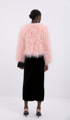 Short Shearling Jacket Coat-Pink