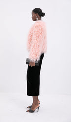Short Shearling Jacket Coat-Pink