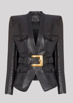 Button Belted Leather Jacket